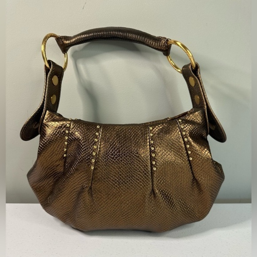 MAXX New York Metallic‎ Gold Leather Fashion Hobo Purse Shoulder Handbag Satchel